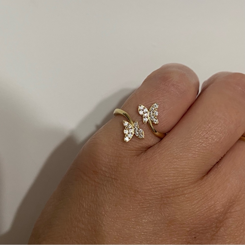 14k Solid Yellow Gold Butterfly Adjustable Ring - Picture 4 of 4